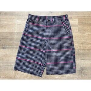 Lululemon Kahuna Mens 30X11 Golf Casual Gray Pink Plaid Pockets Bermuda Shorts